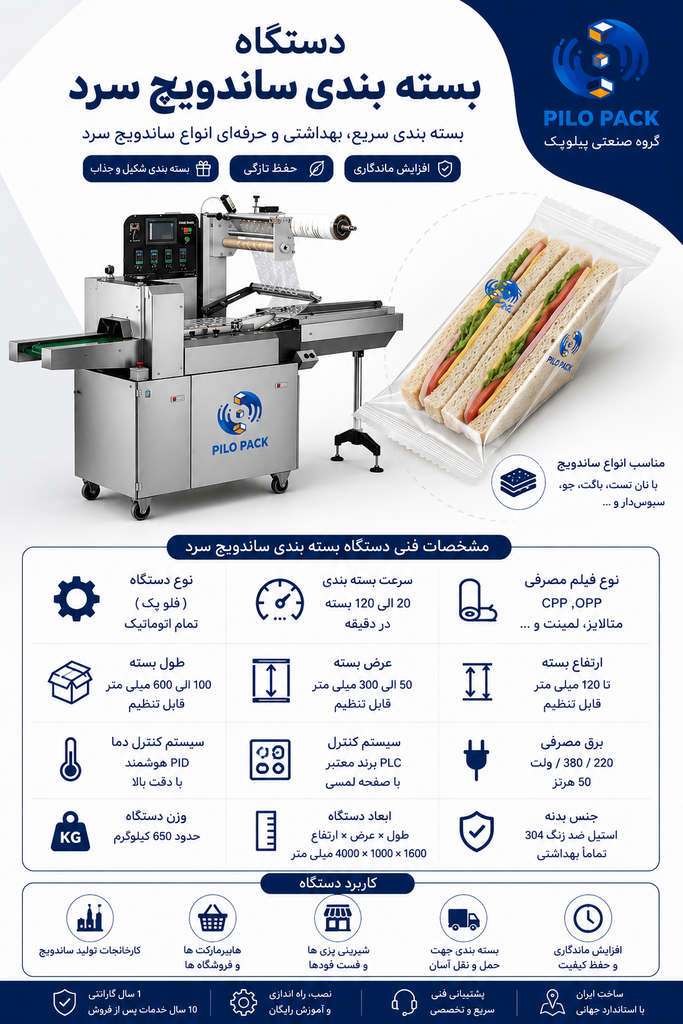 عکس مشخصات فنی دستگاه بسته بندی ساندویچ